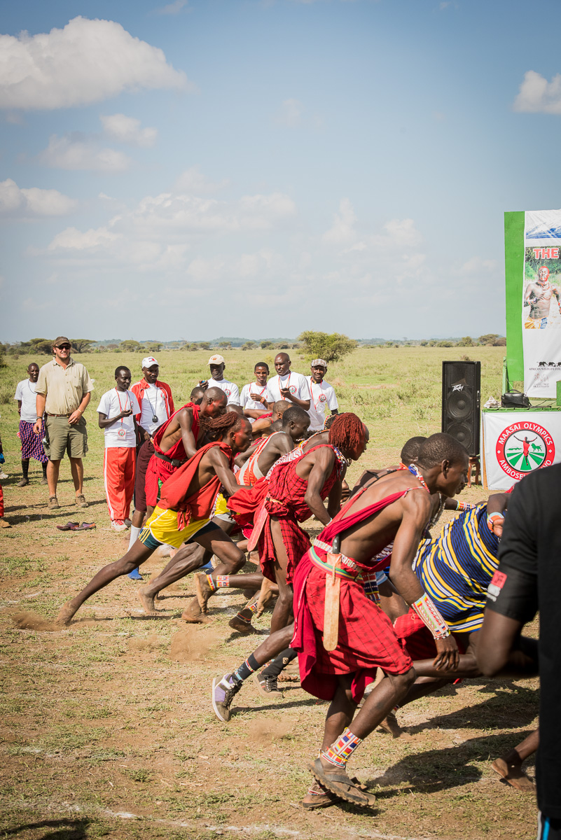The final contest of the day is an open run for any Maasai male who wishes to participate. Although many of the contestants have not been in training, it is quite a competitive race where nothing is left on the track.